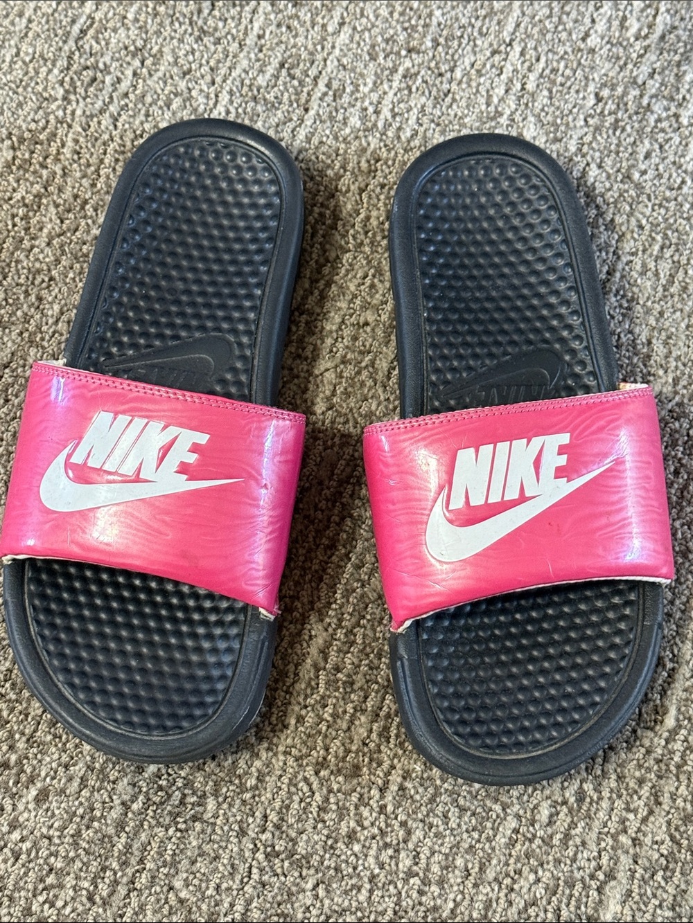 Nike Hot Pink and Black Slide Sandals
